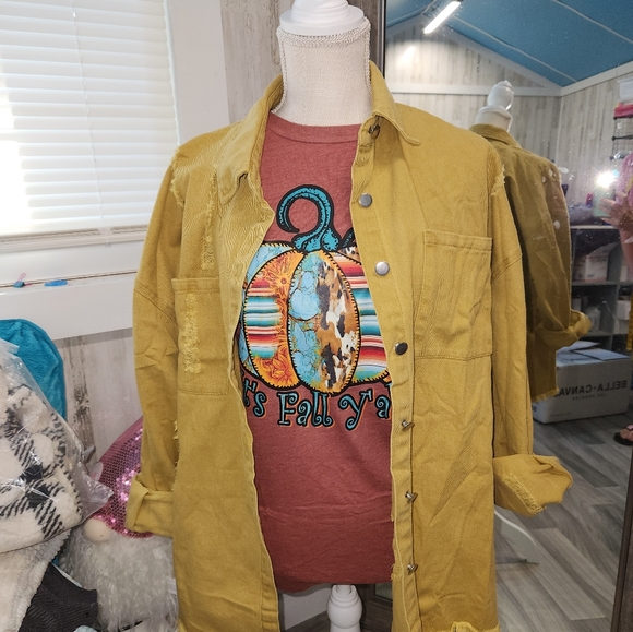 Distressed mustard shacket - Picture 3 of 4